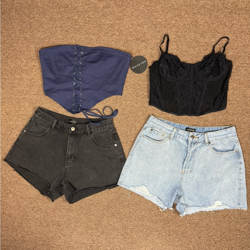 White Fox Bundle Set 4 Going Out Tops Denim Shorts